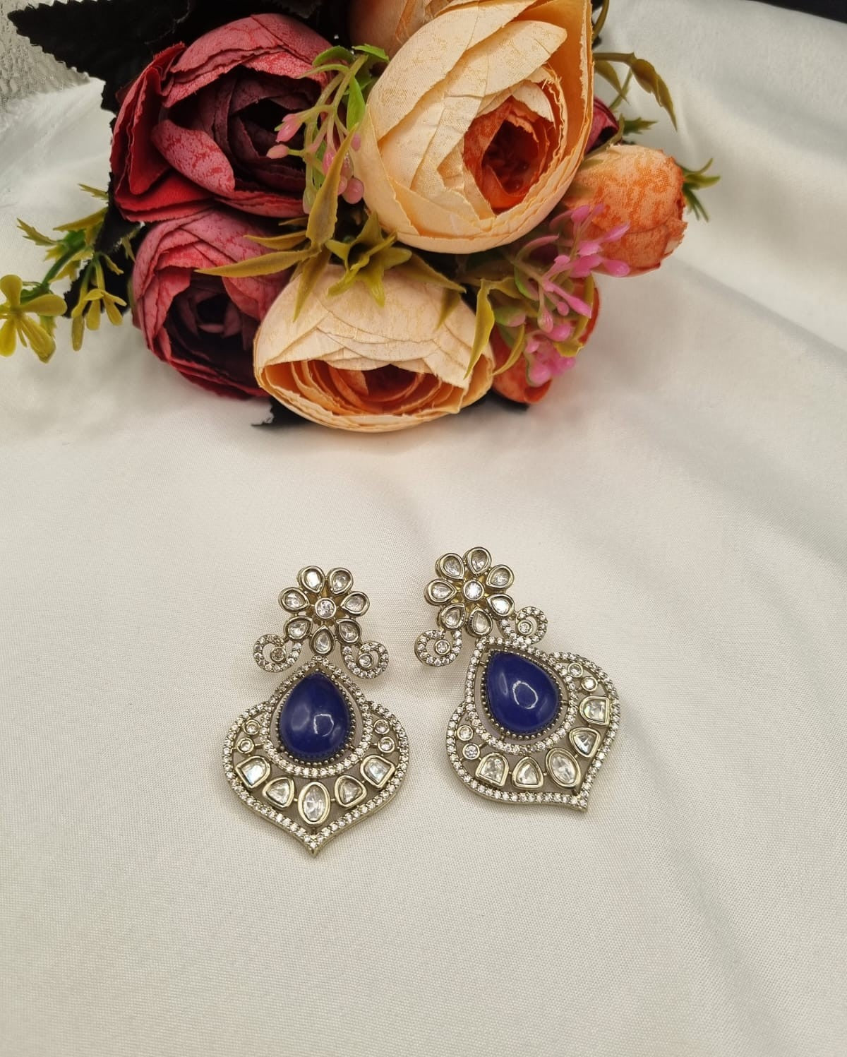 Midnight Bloom Gold Plated AD Earrings
